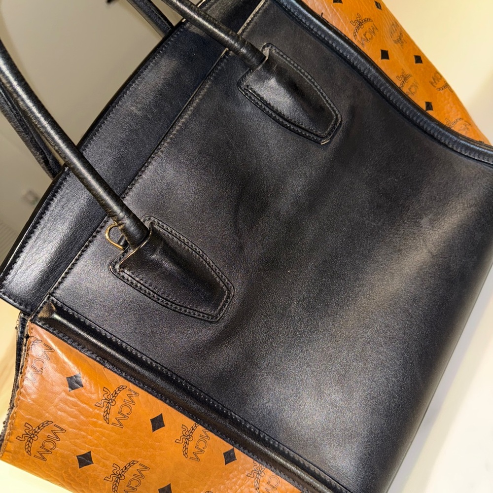 MCM Black and Tan Structured Leather Tote